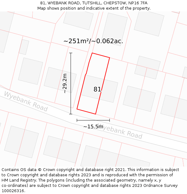 81, WYEBANK ROAD, TUTSHILL, CHEPSTOW, NP16 7FA: Plot and title map