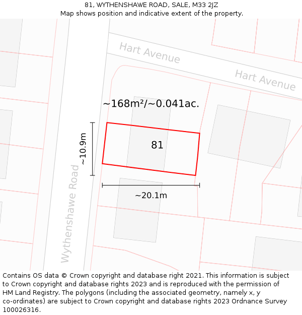 81, WYTHENSHAWE ROAD, SALE, M33 2JZ: Plot and title map