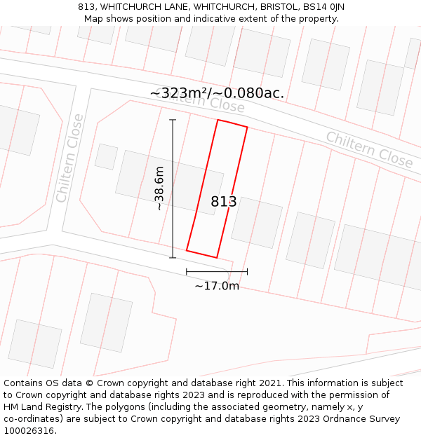 813, WHITCHURCH LANE, WHITCHURCH, BRISTOL, BS14 0JN: Plot and title map