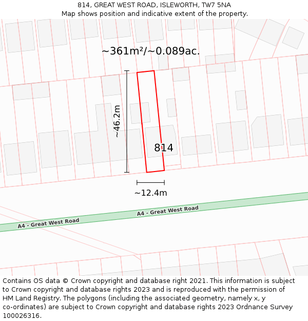 814, GREAT WEST ROAD, ISLEWORTH, TW7 5NA: Plot and title map