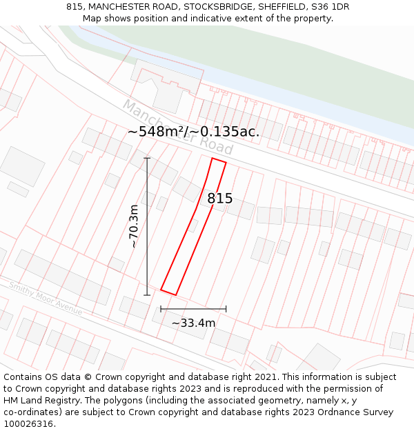 815, MANCHESTER ROAD, STOCKSBRIDGE, SHEFFIELD, S36 1DR: Plot and title map