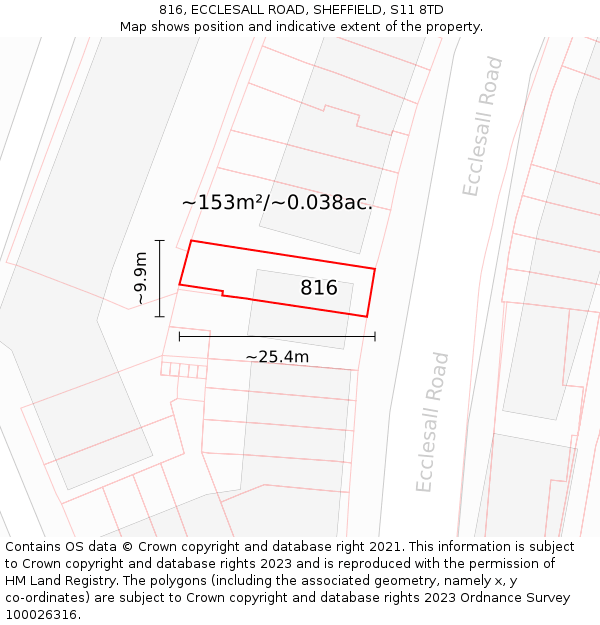 816, ECCLESALL ROAD, SHEFFIELD, S11 8TD: Plot and title map