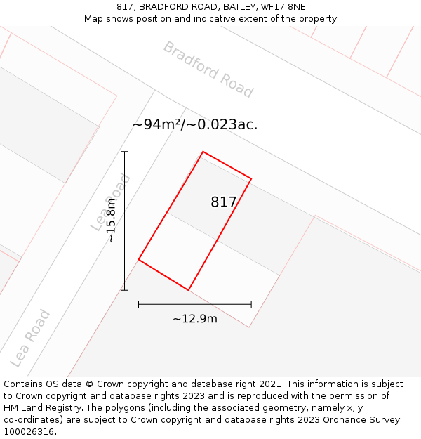 817, BRADFORD ROAD, BATLEY, WF17 8NE: Plot and title map