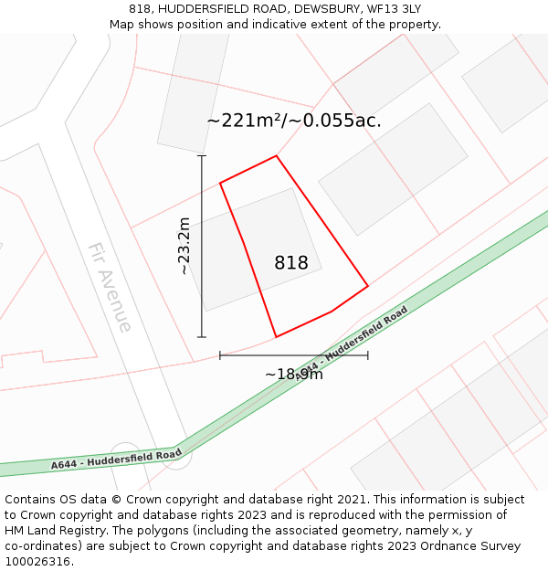 818, HUDDERSFIELD ROAD, DEWSBURY, WF13 3LY: Plot and title map