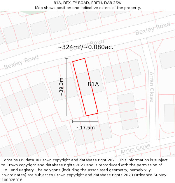 81A, BEXLEY ROAD, ERITH, DA8 3SW: Plot and title map
