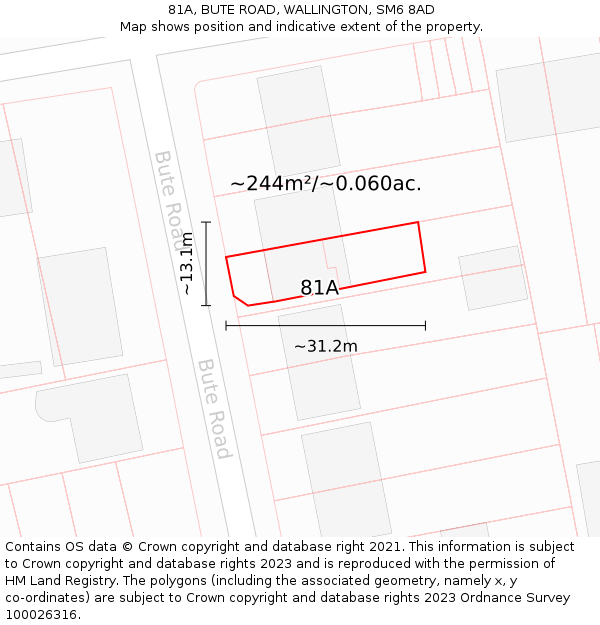 81A, BUTE ROAD, WALLINGTON, SM6 8AD: Plot and title map