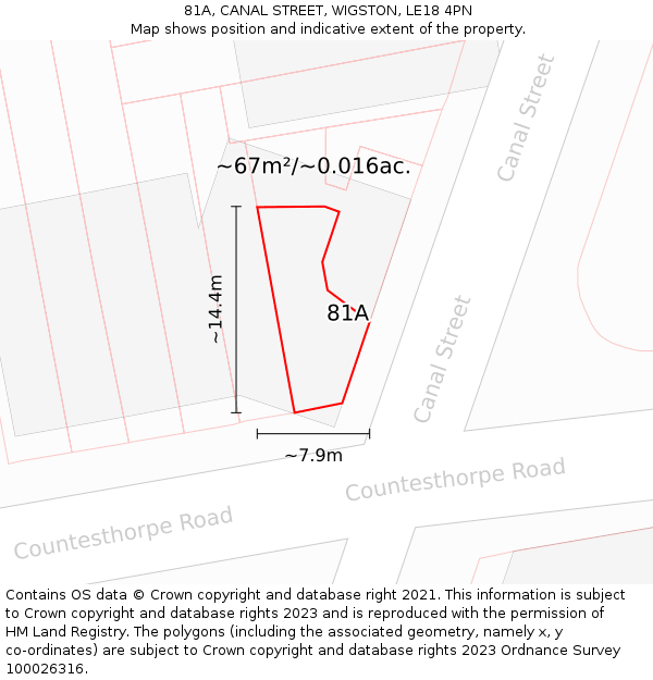 81A, CANAL STREET, WIGSTON, LE18 4PN: Plot and title map