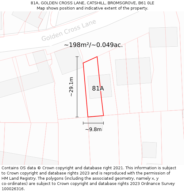 81A, GOLDEN CROSS LANE, CATSHILL, BROMSGROVE, B61 0LE: Plot and title map