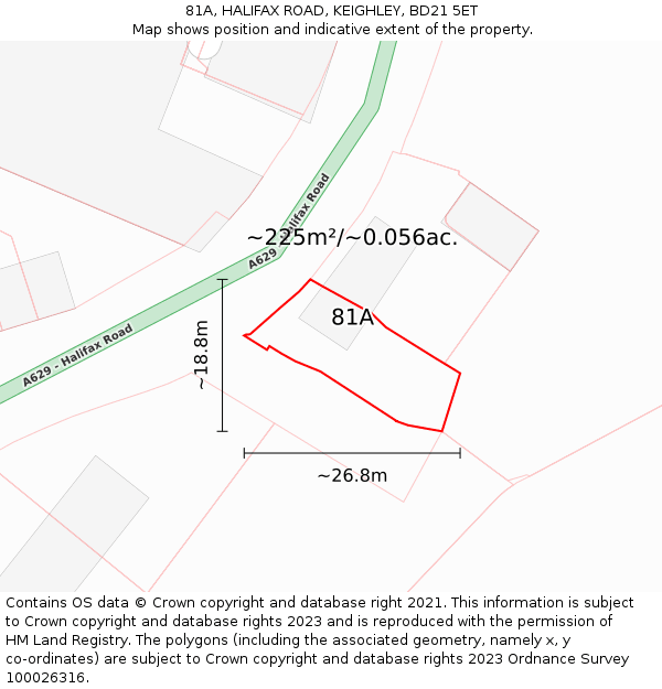 81A, HALIFAX ROAD, KEIGHLEY, BD21 5ET: Plot and title map