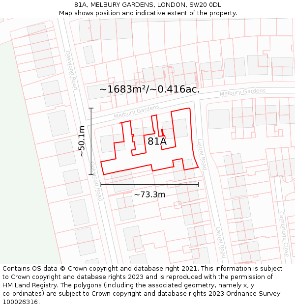 81A, MELBURY GARDENS, LONDON, SW20 0DL: Plot and title map