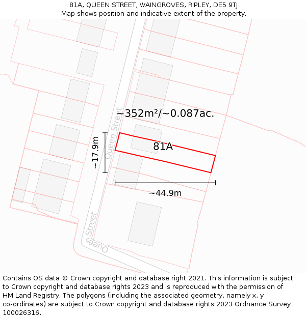 81A, QUEEN STREET, WAINGROVES, RIPLEY, DE5 9TJ: Plot and title map