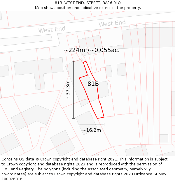 81B, WEST END, STREET, BA16 0LQ: Plot and title map