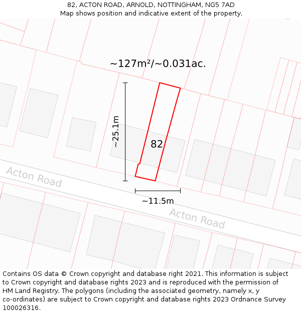 82, ACTON ROAD, ARNOLD, NOTTINGHAM, NG5 7AD: Plot and title map