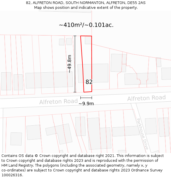 82, ALFRETON ROAD, SOUTH NORMANTON, ALFRETON, DE55 2AS: Plot and title map