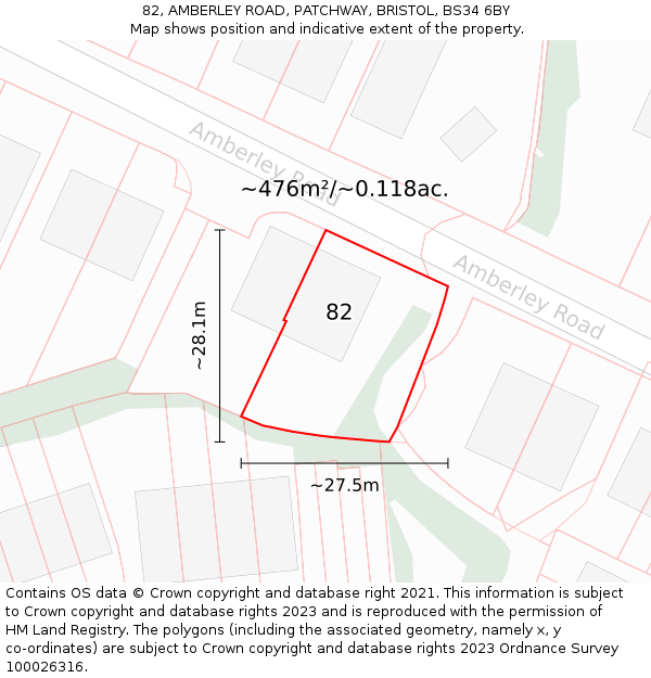 82, AMBERLEY ROAD, PATCHWAY, BRISTOL, BS34 6BY: Plot and title map