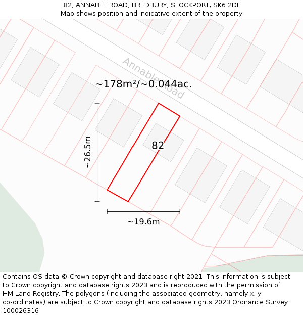 82, ANNABLE ROAD, BREDBURY, STOCKPORT, SK6 2DF: Plot and title map
