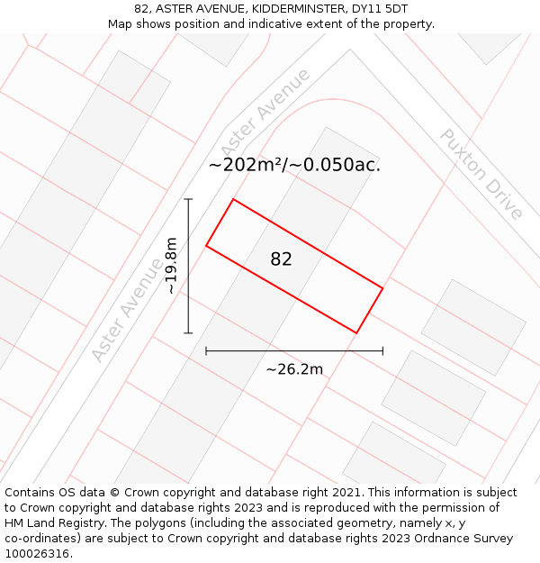 82, ASTER AVENUE, KIDDERMINSTER, DY11 5DT: Plot and title map