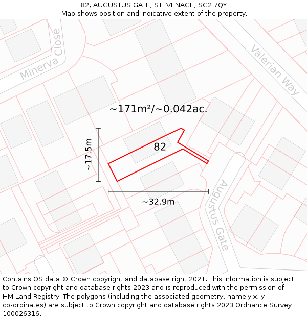 82, AUGUSTUS GATE, STEVENAGE, SG2 7QY: Plot and title map