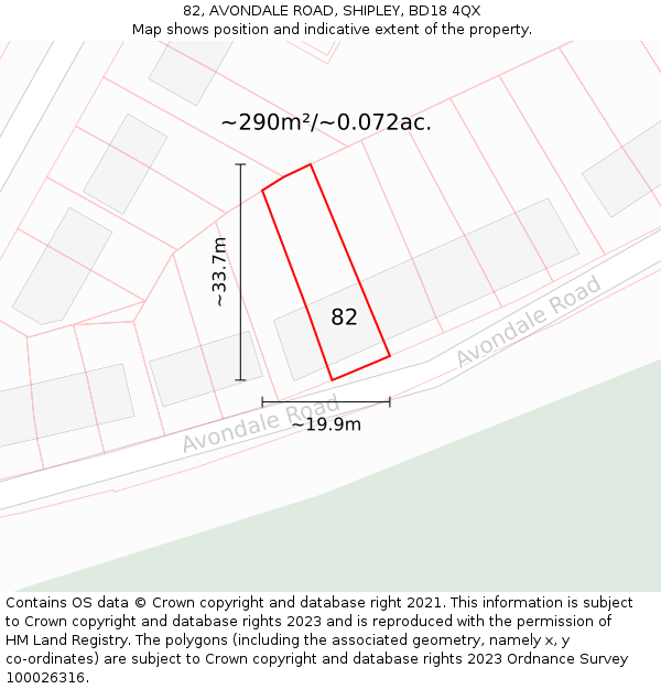 82, AVONDALE ROAD, SHIPLEY, BD18 4QX: Plot and title map
