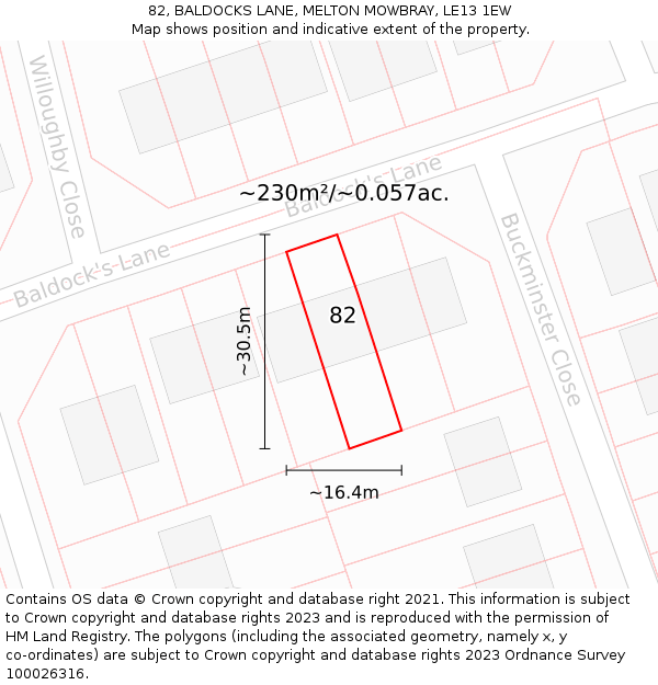 82, BALDOCKS LANE, MELTON MOWBRAY, LE13 1EW: Plot and title map