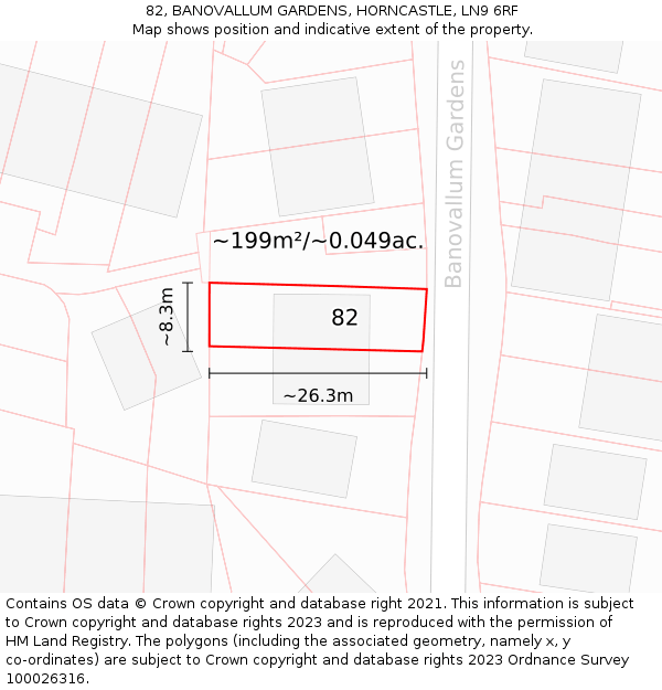 82, BANOVALLUM GARDENS, HORNCASTLE, LN9 6RF: Plot and title map