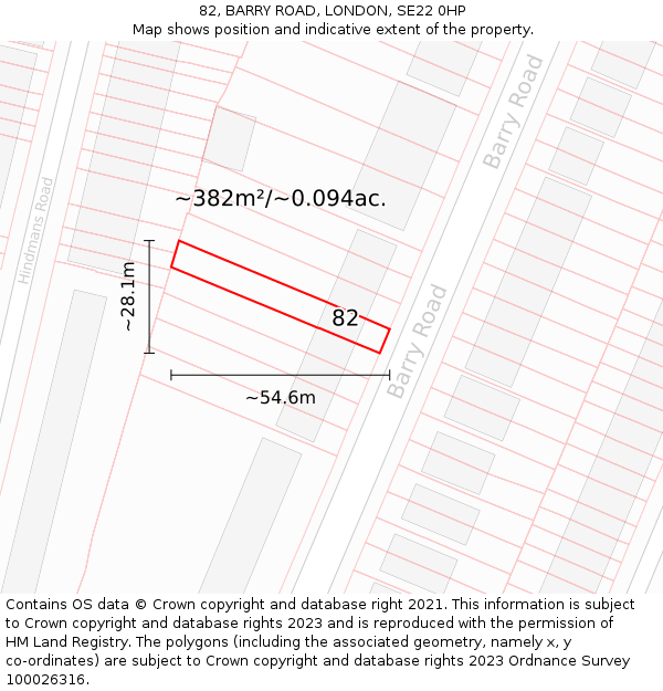 82, BARRY ROAD, LONDON, SE22 0HP: Plot and title map