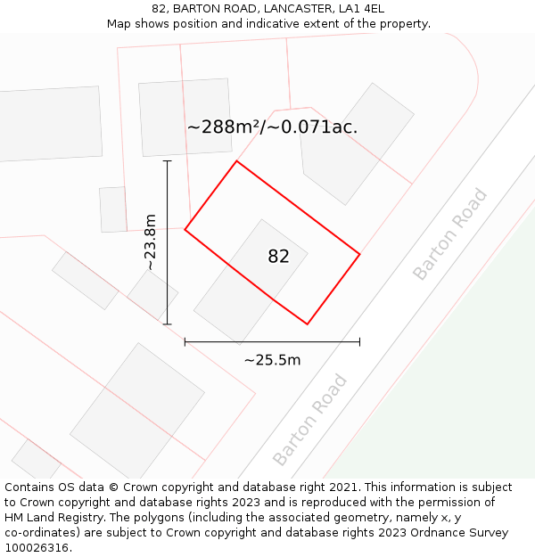 82, BARTON ROAD, LANCASTER, LA1 4EL: Plot and title map