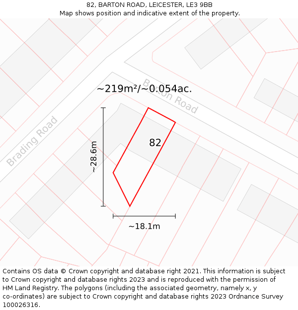 82, BARTON ROAD, LEICESTER, LE3 9BB: Plot and title map