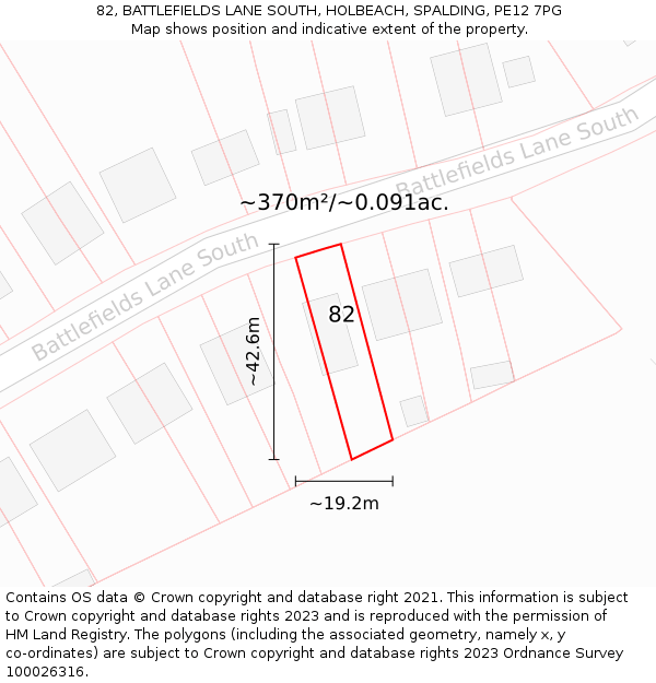 82, BATTLEFIELDS LANE SOUTH, HOLBEACH, SPALDING, PE12 7PG: Plot and title map