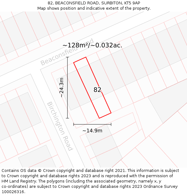 82, BEACONSFIELD ROAD, SURBITON, KT5 9AP: Plot and title map