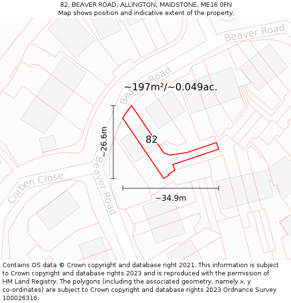 82, BEAVER ROAD, ALLINGTON, MAIDSTONE, ME16 0FN: Plot and title map
