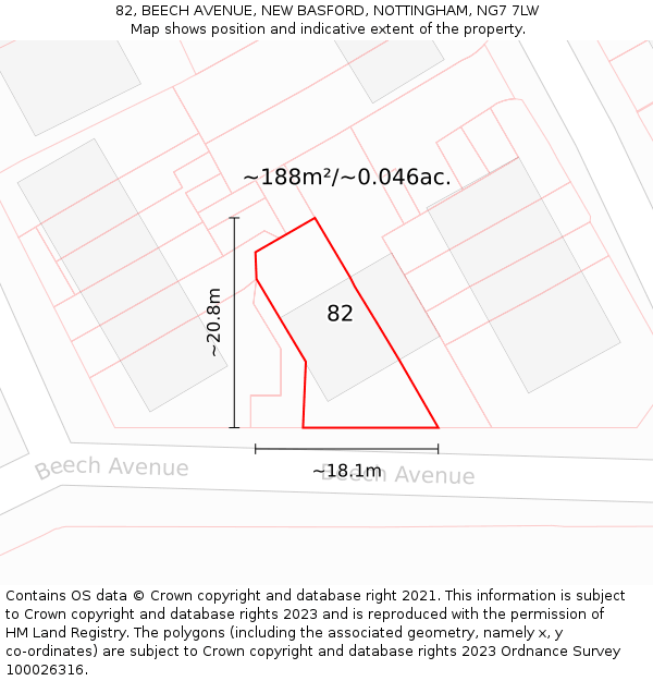 82, BEECH AVENUE, NEW BASFORD, NOTTINGHAM, NG7 7LW: Plot and title map