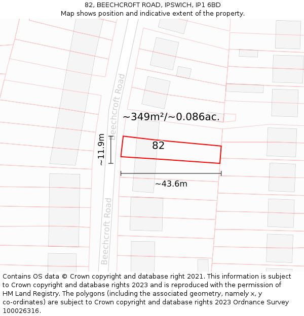 82, BEECHCROFT ROAD, IPSWICH, IP1 6BD: Plot and title map