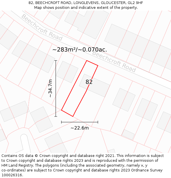 82, BEECHCROFT ROAD, LONGLEVENS, GLOUCESTER, GL2 9HF: Plot and title map