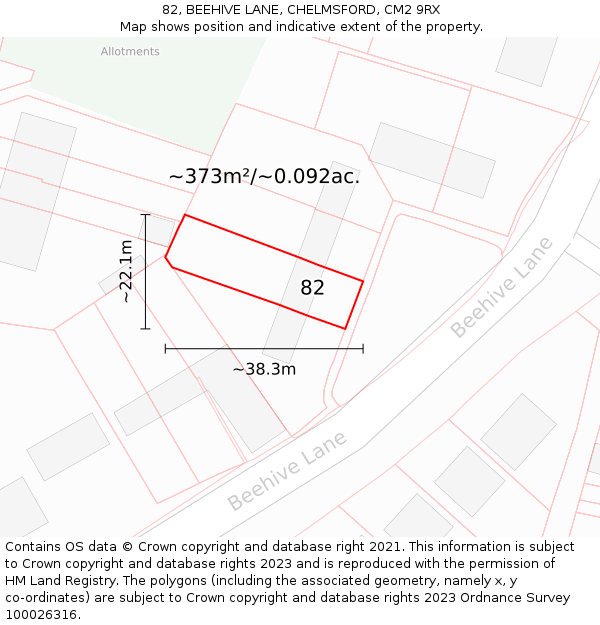 82, BEEHIVE LANE, CHELMSFORD, CM2 9RX: Plot and title map