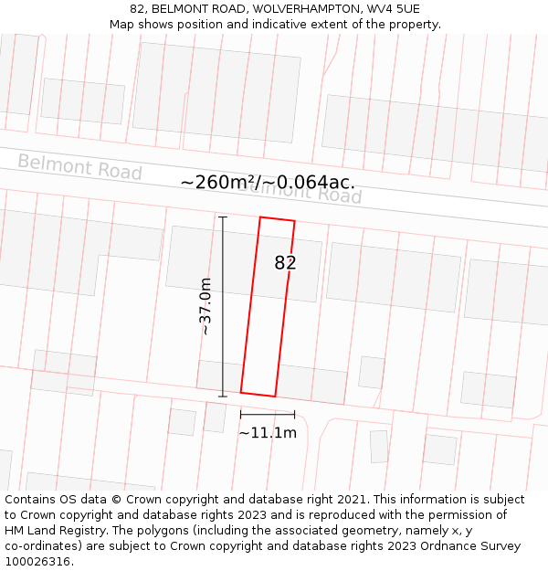 82, BELMONT ROAD, WOLVERHAMPTON, WV4 5UE: Plot and title map
