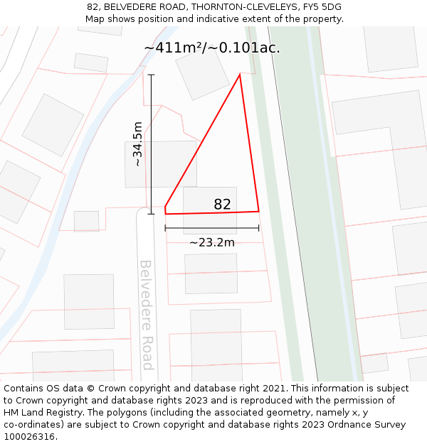 82, BELVEDERE ROAD, THORNTON-CLEVELEYS, FY5 5DG: Plot and title map