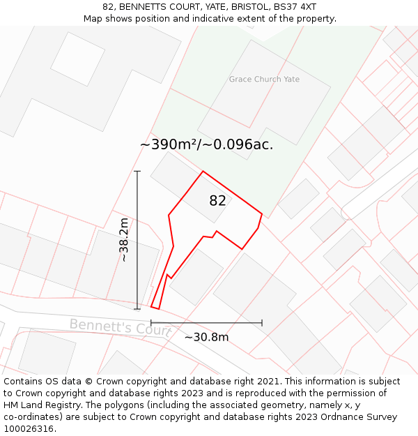 82, BENNETTS COURT, YATE, BRISTOL, BS37 4XT: Plot and title map