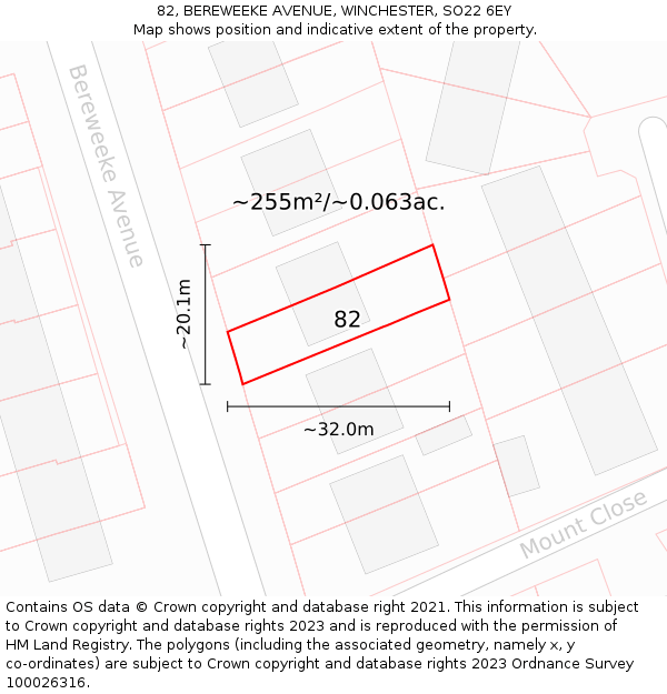 82, BEREWEEKE AVENUE, WINCHESTER, SO22 6EY: Plot and title map