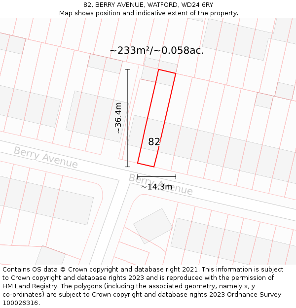 82, BERRY AVENUE, WATFORD, WD24 6RY: Plot and title map