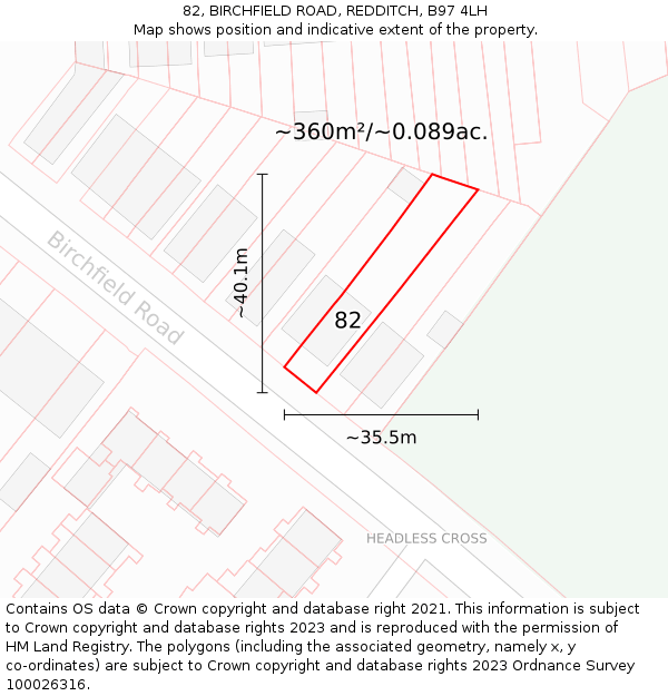 82, BIRCHFIELD ROAD, REDDITCH, B97 4LH: Plot and title map
