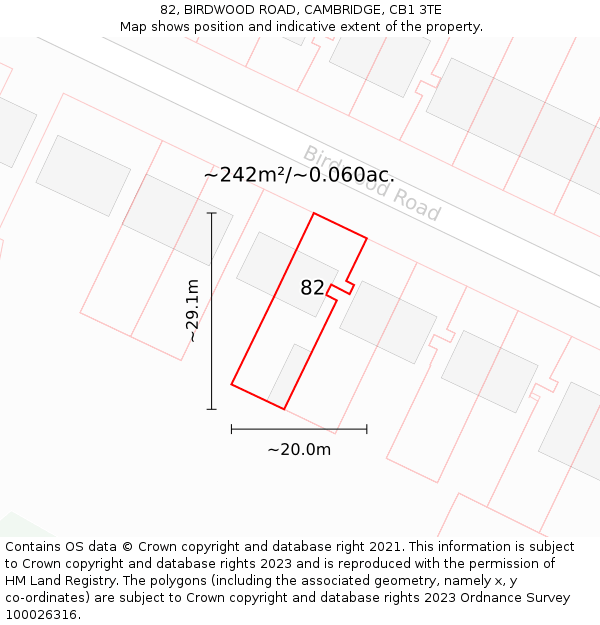 82, BIRDWOOD ROAD, CAMBRIDGE, CB1 3TE: Plot and title map