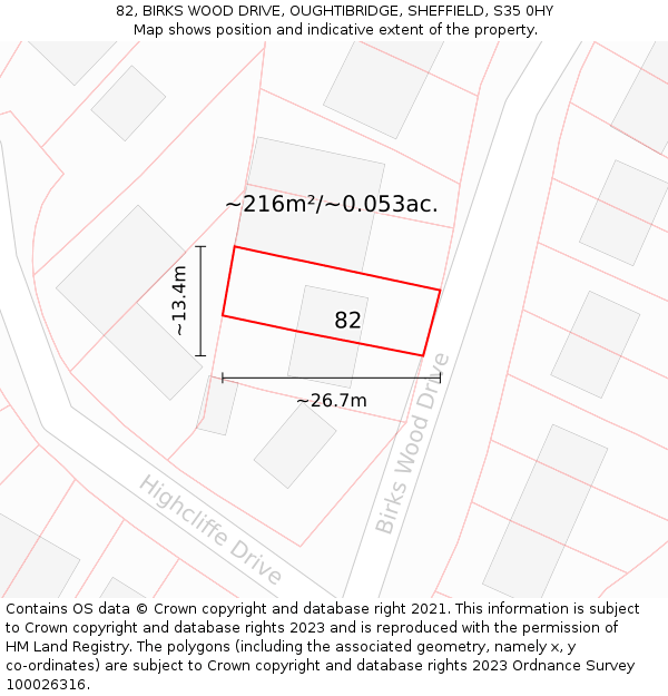 82, BIRKS WOOD DRIVE, OUGHTIBRIDGE, SHEFFIELD, S35 0HY: Plot and title map