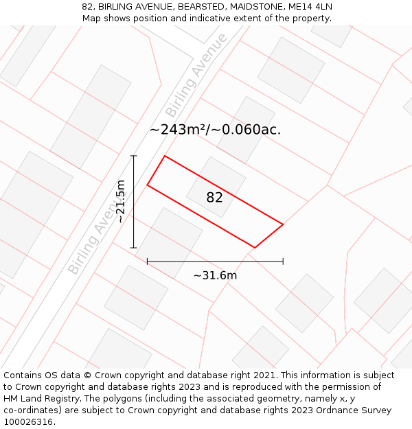 82, BIRLING AVENUE, BEARSTED, MAIDSTONE, ME14 4LN: Plot and title map