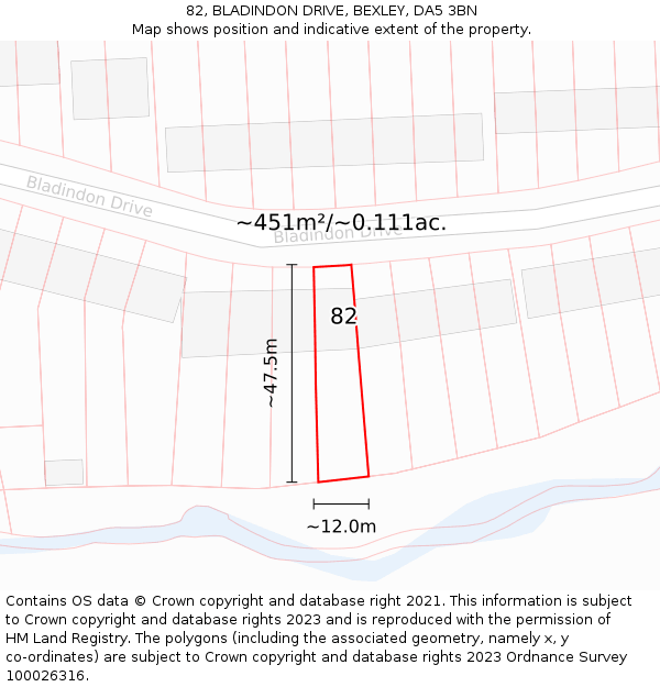 82, BLADINDON DRIVE, BEXLEY, DA5 3BN: Plot and title map