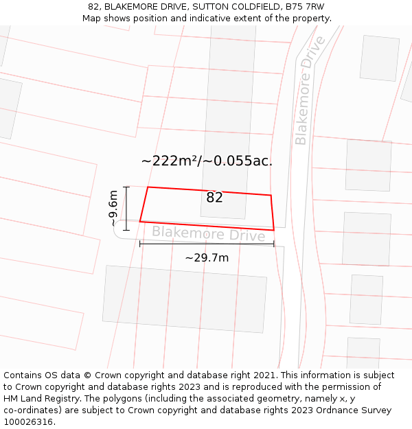 82, BLAKEMORE DRIVE, SUTTON COLDFIELD, B75 7RW: Plot and title map