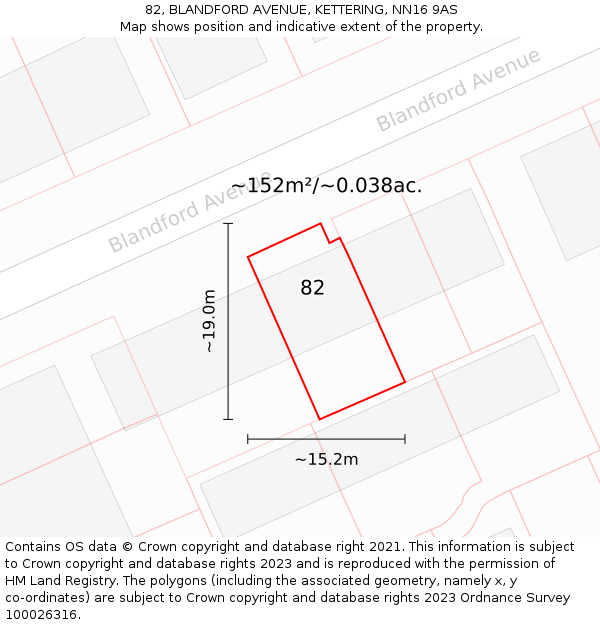 82, BLANDFORD AVENUE, KETTERING, NN16 9AS: Plot and title map