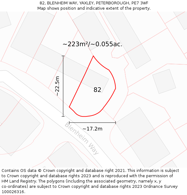 82, BLENHEIM WAY, YAXLEY, PETERBOROUGH, PE7 3WF: Plot and title map