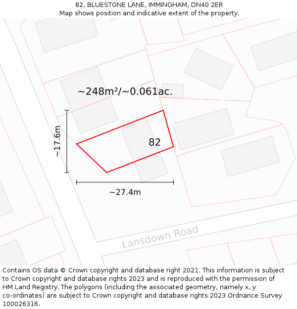 82, BLUESTONE LANE, IMMINGHAM, DN40 2ER: Plot and title map