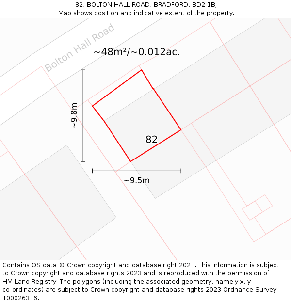 82, BOLTON HALL ROAD, BRADFORD, BD2 1BJ: Plot and title map